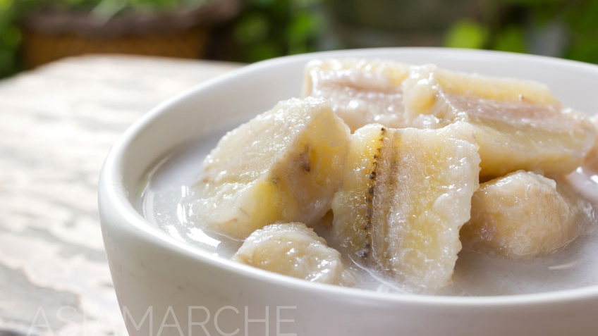 Image of Dessert à la banane au lait de coco et aux billes de tapioca