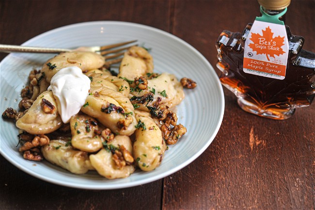 Image of Maple Sage Butter Sauce with Walnuts for Pasta or Pierogi