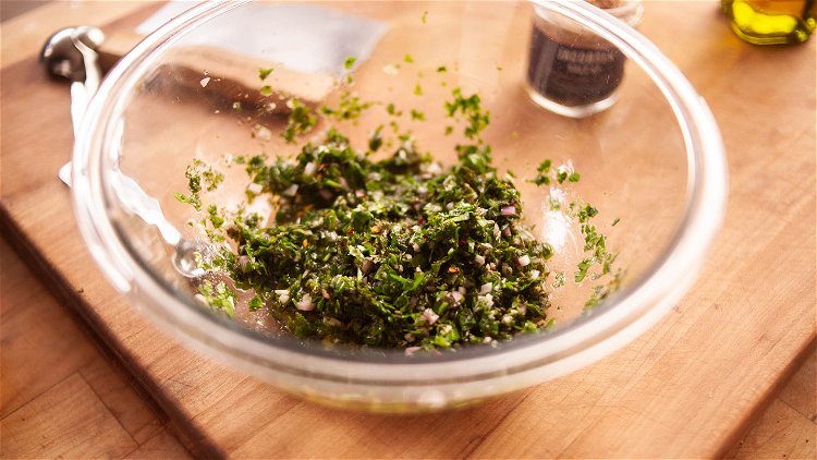 Image of To make the mint chimichurri, combine all ingredients in a...