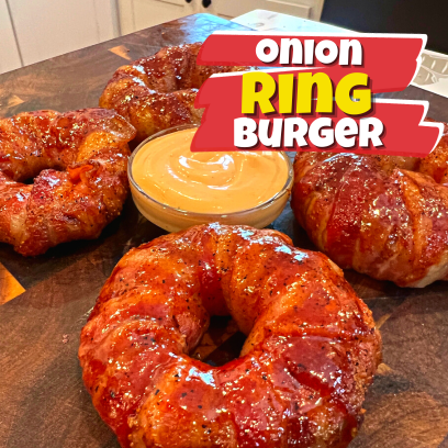 Bacon Wrapped Burger Stuffed Onion Rings - Burnt Pellet BBQ