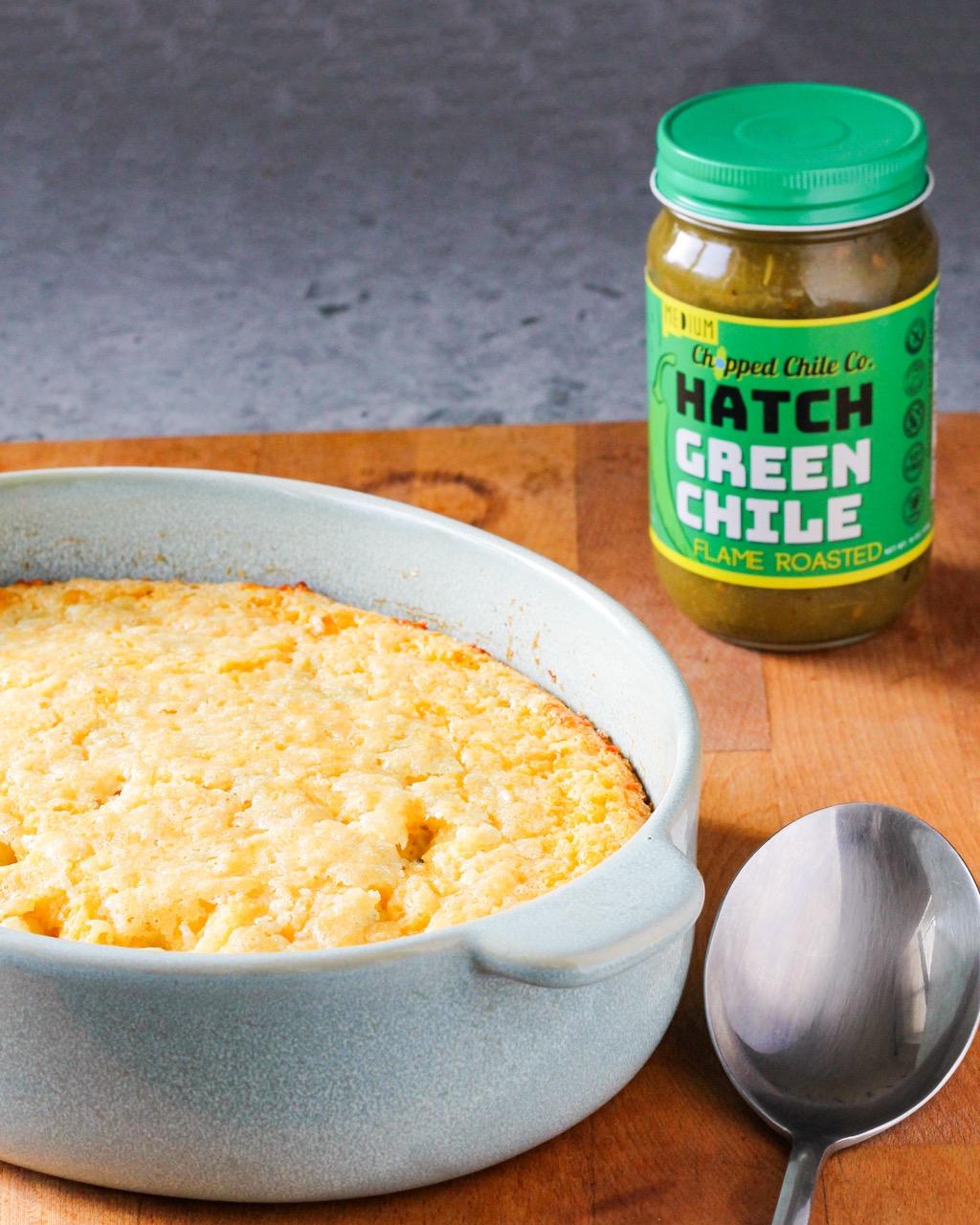 Cheddar and Hatch Green Chile Spoon Bread