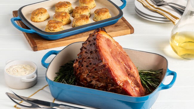 Image of Maple Citrus Glazed Ham with Rosemary Biscuits and Mustard Aioli