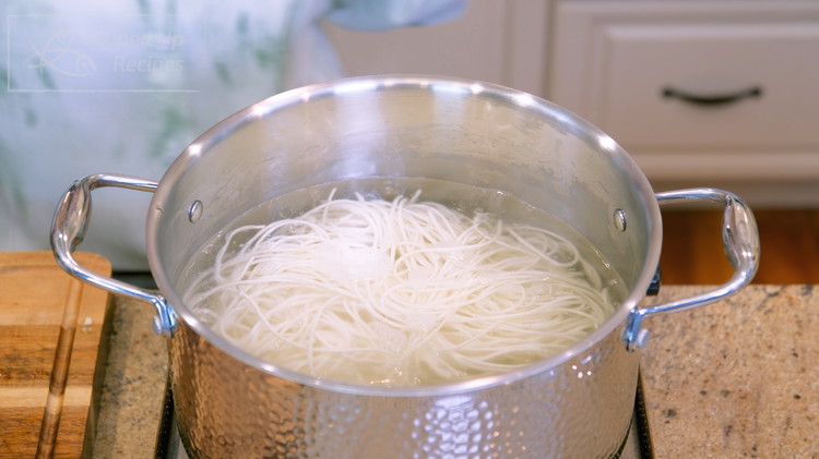 Image of Meanwhile, bring a pot of water to a boil and cook 3 servings of noodles until al dente. Any noodles will work. I have tried vermerchilly, undon, pho, and egg noodles. Just use whatever you have on hand and follow...