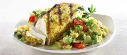 Image of Grilled Curry Halibut with Curry Rice Salad