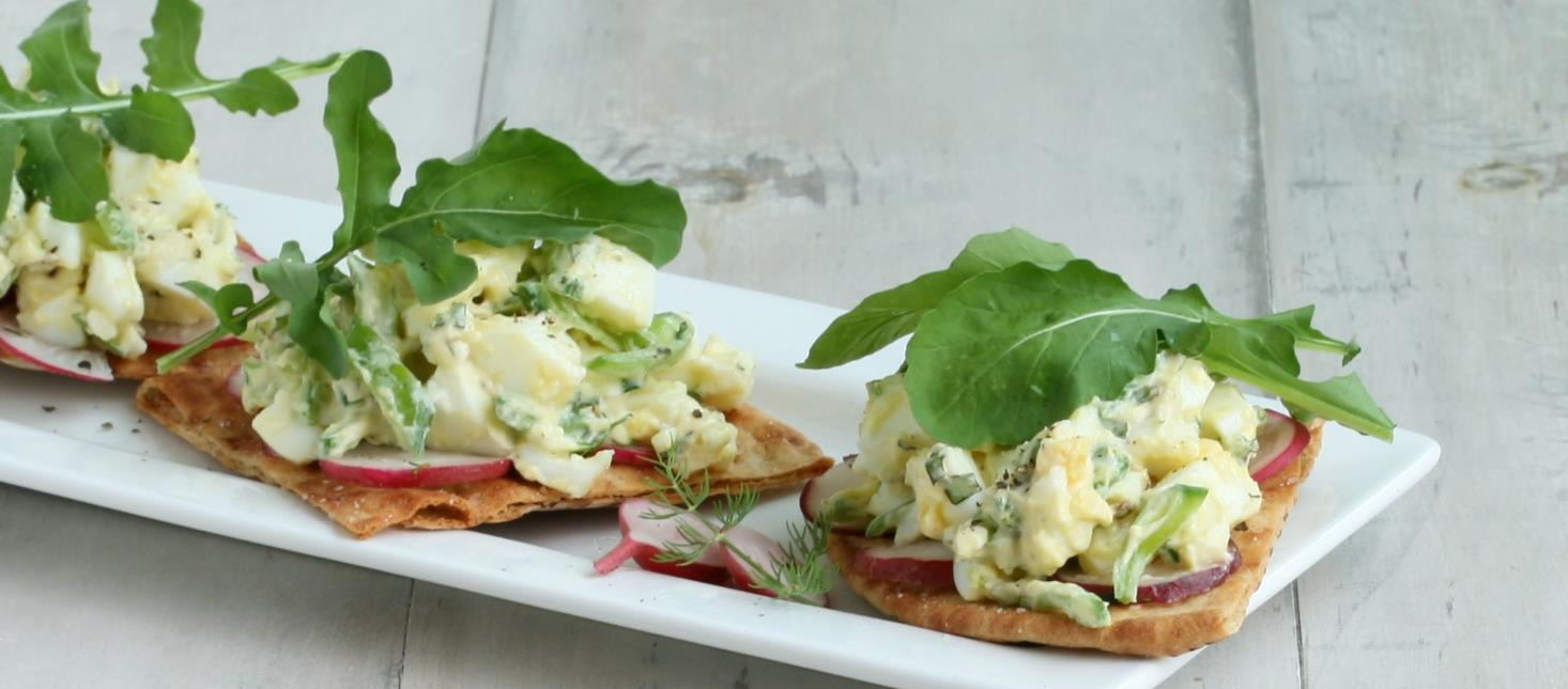 Image of Egg Salad with Snap Peas & Radishes on Pita Crisps