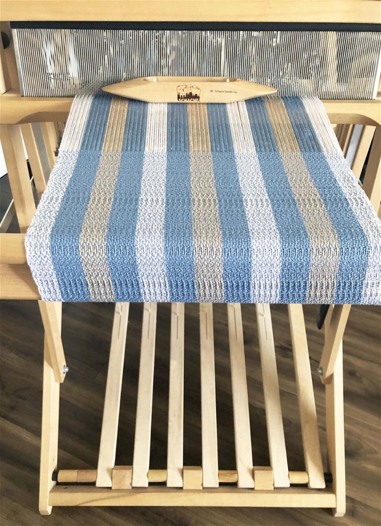 Image of Warp the loom: I warped straight draw in 1″ stripes;...
