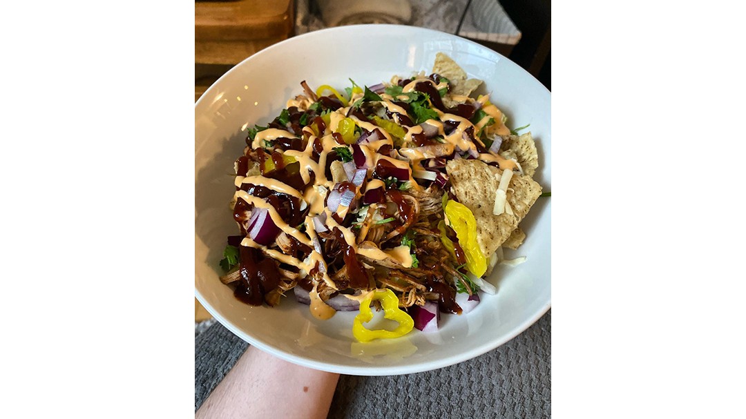 Image of BBQ Pulled Pork Nachos with Buffalo Ranch