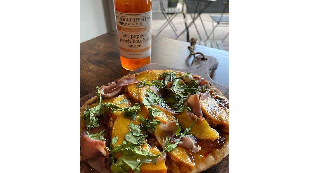 Image of Hot Pepper Peach Bourbon & Prosciutto Flatbread