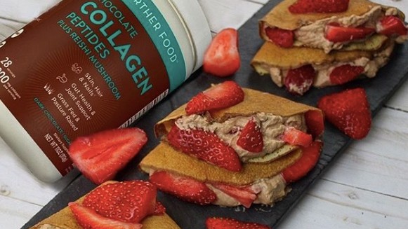 Image of Chocolate Collagen Whipped Cream Filled Crepes with Strawberries