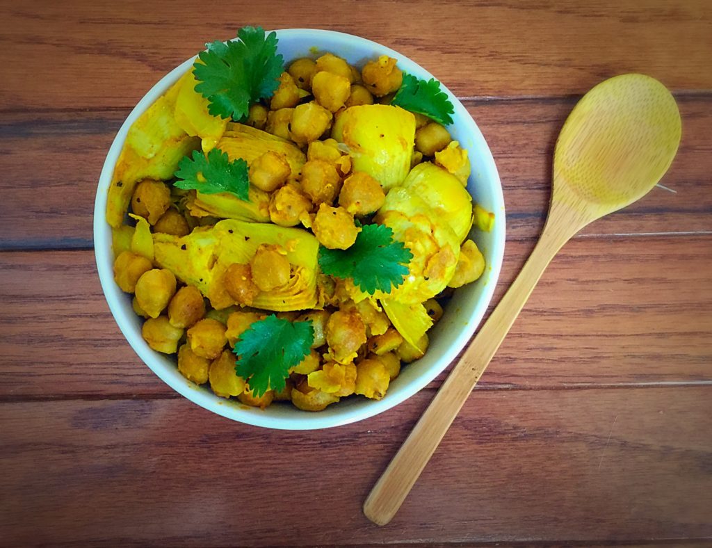 Turmeric Spiced Chickpea and Artichoke Saute