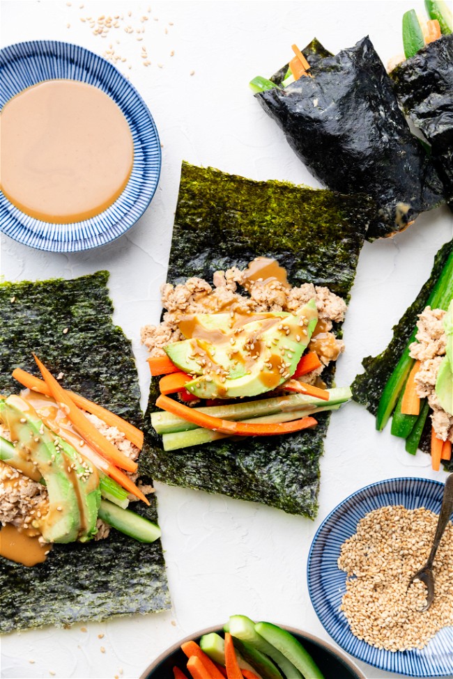 Image of Creamy Sesame Salmon Nori Wraps