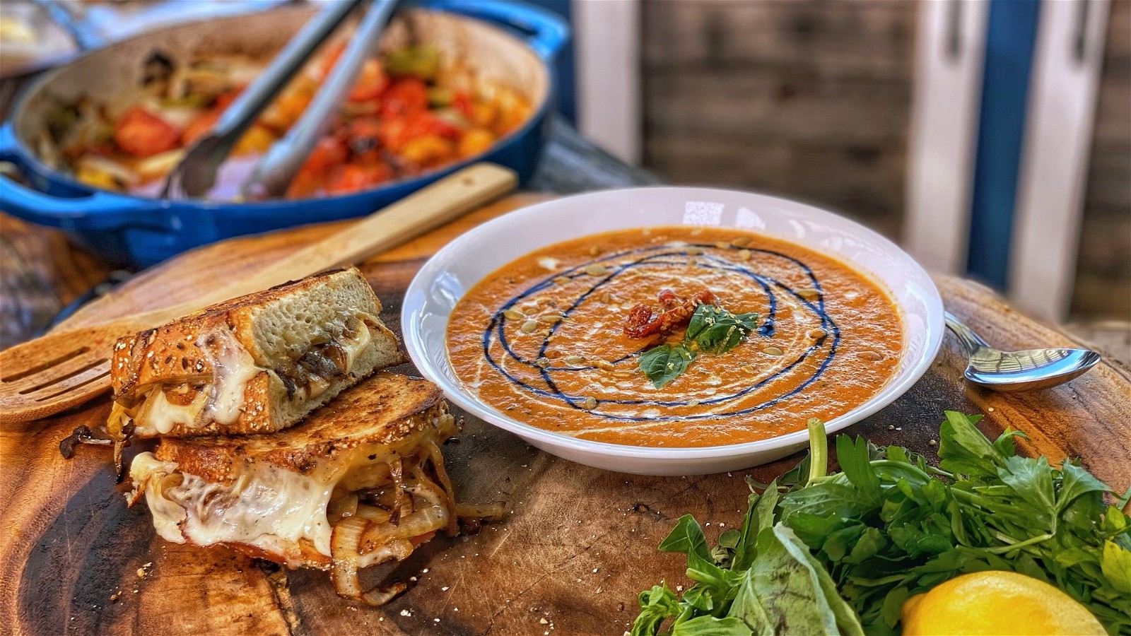 Image of Roasted Creamy Tomato Soup and Grilled Cheese