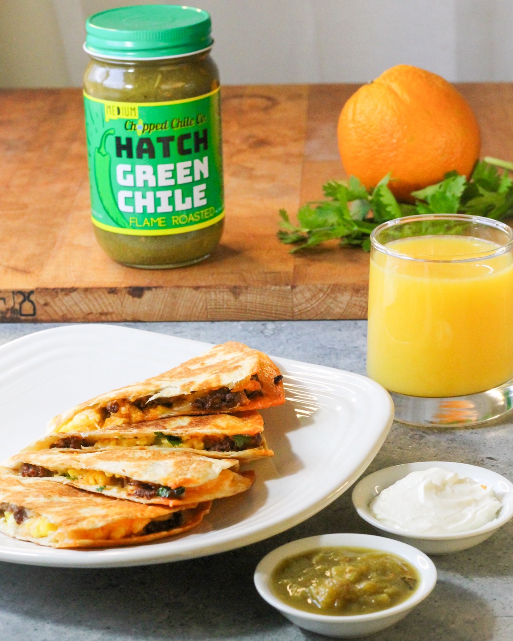 Hatch Green Chile-Chorizo Breakfast Quesadilla