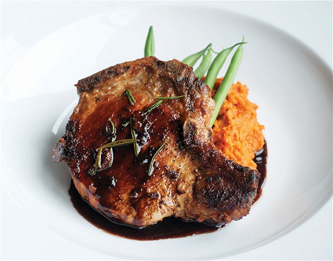 Image of Chinese BBQ Pork Chops with Ginger Coconut Sweet Potatoes