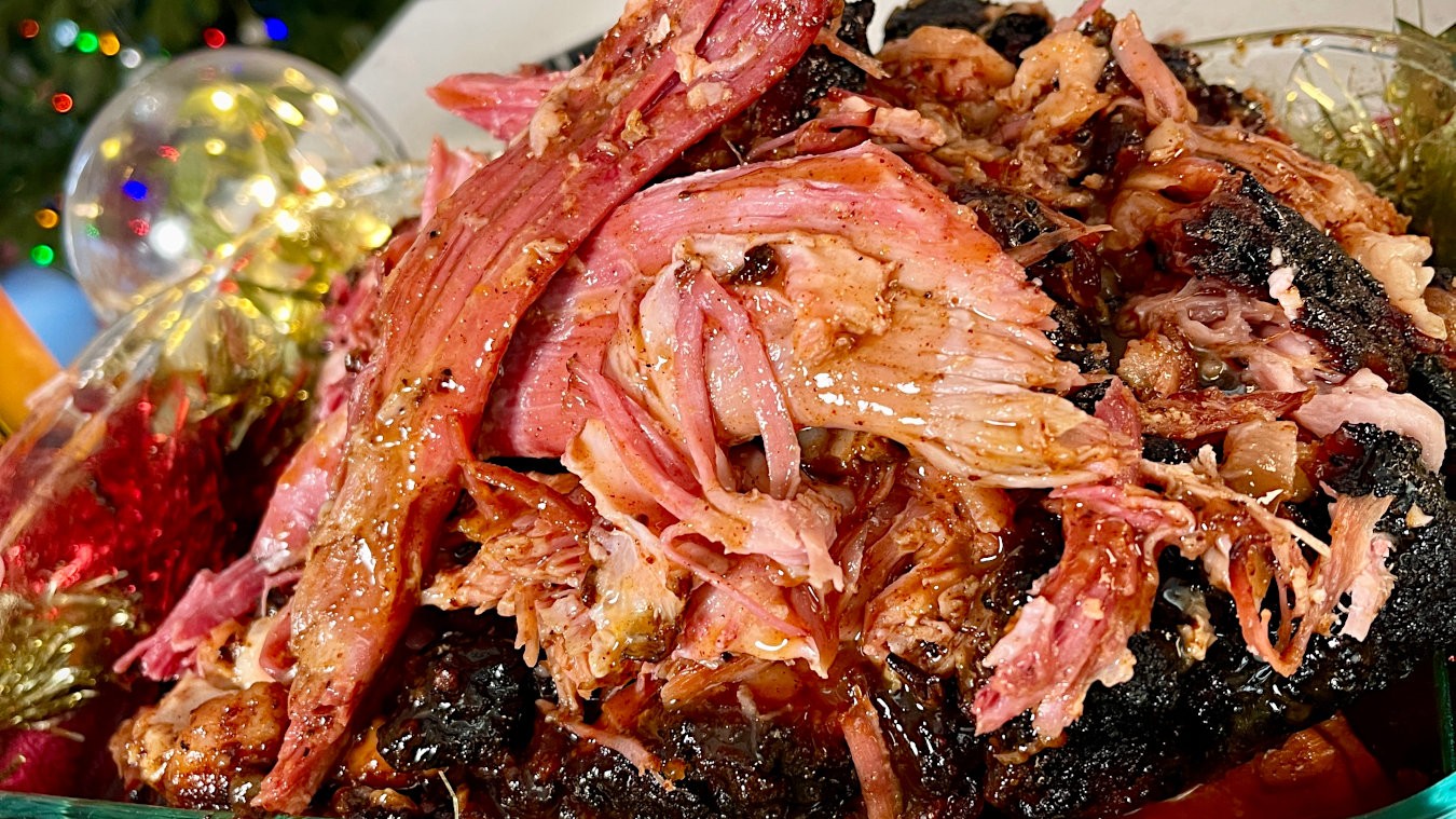 Smoked slow cooked pulled ham