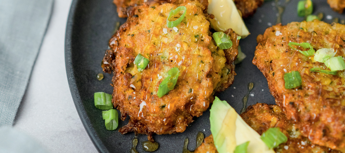 Corn Fritters with Avocado and Hot Honey