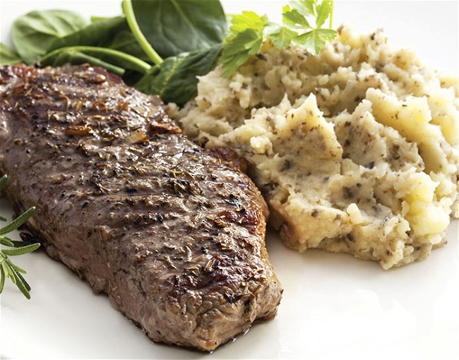 Image of N.Y. Strip Steak, Mashed Potatoes & Asparagus