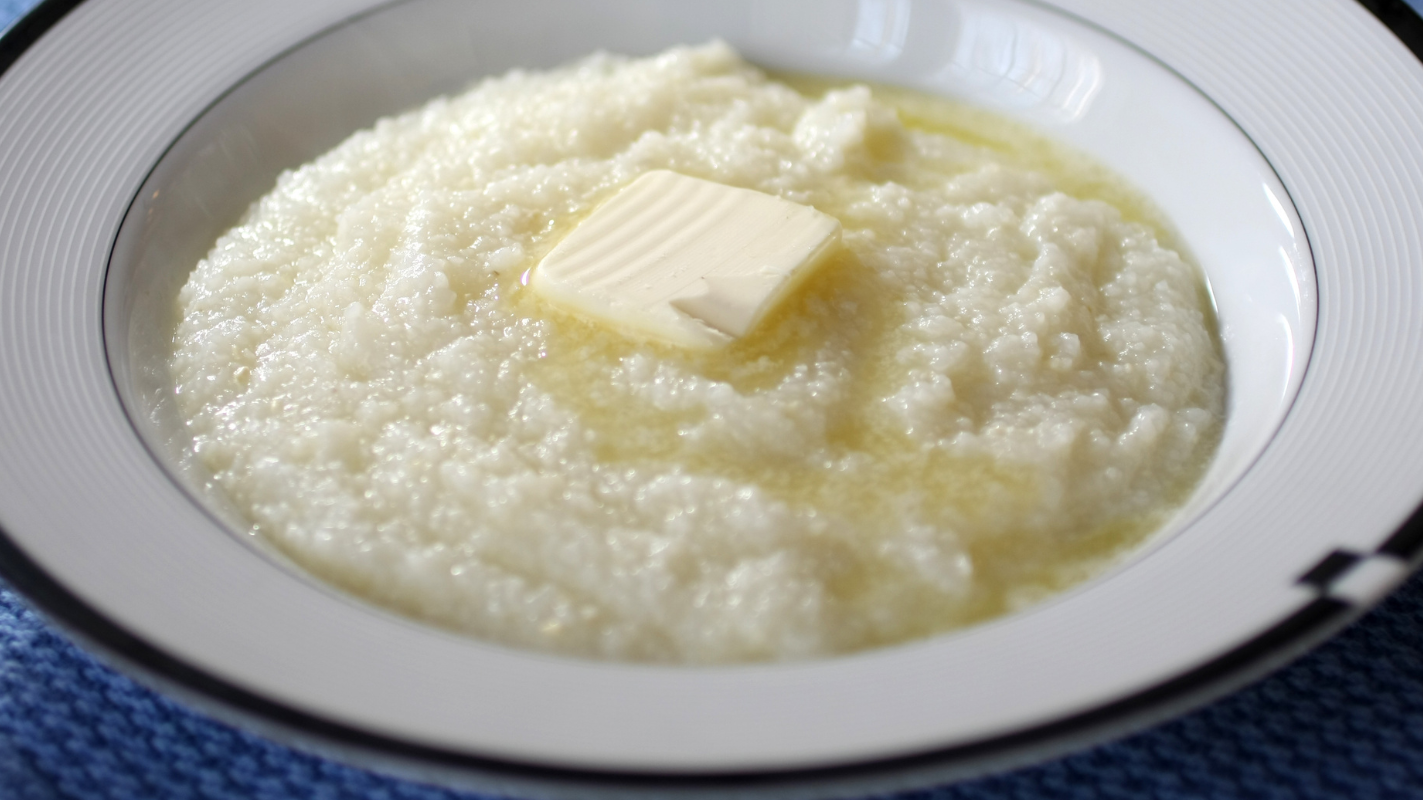 a bowl of Haygood Mill grits with a pat of butter