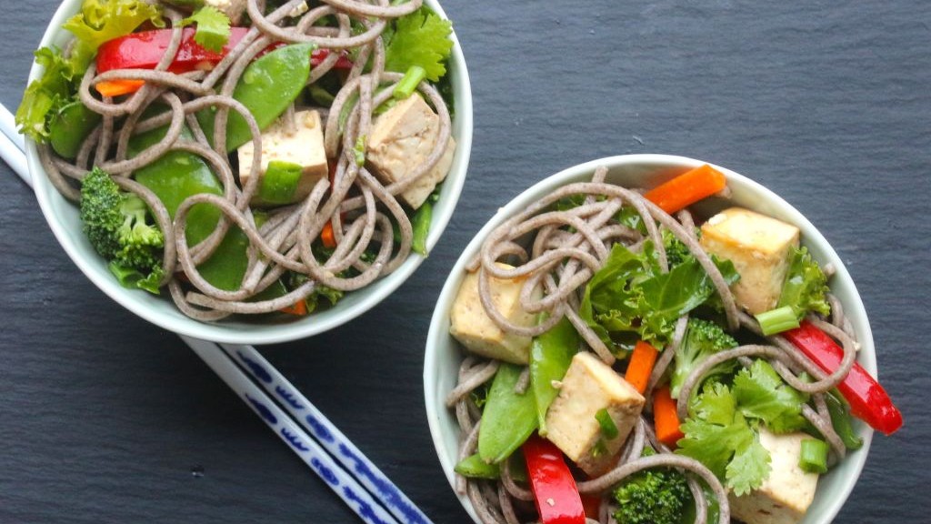 Image of Marinated Citrus Ginger Tofu Soba Noodle Salad (vegan, gluten-free)