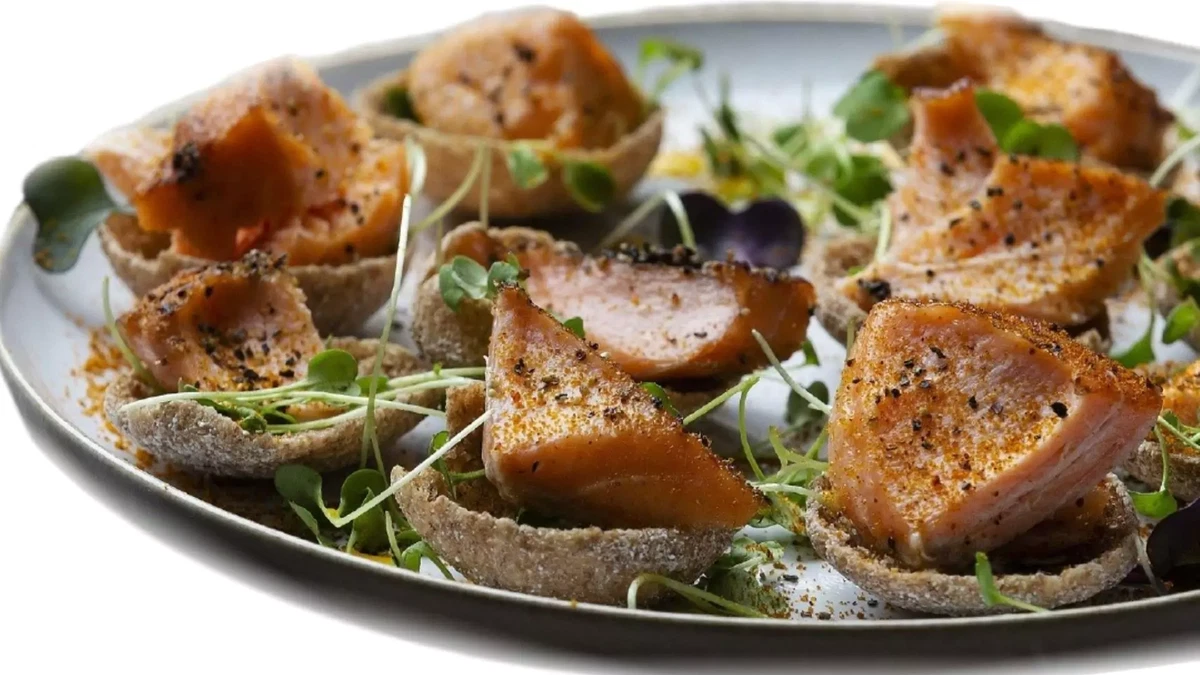Smoked salmon canapé with sea buckthorn vinaigrette