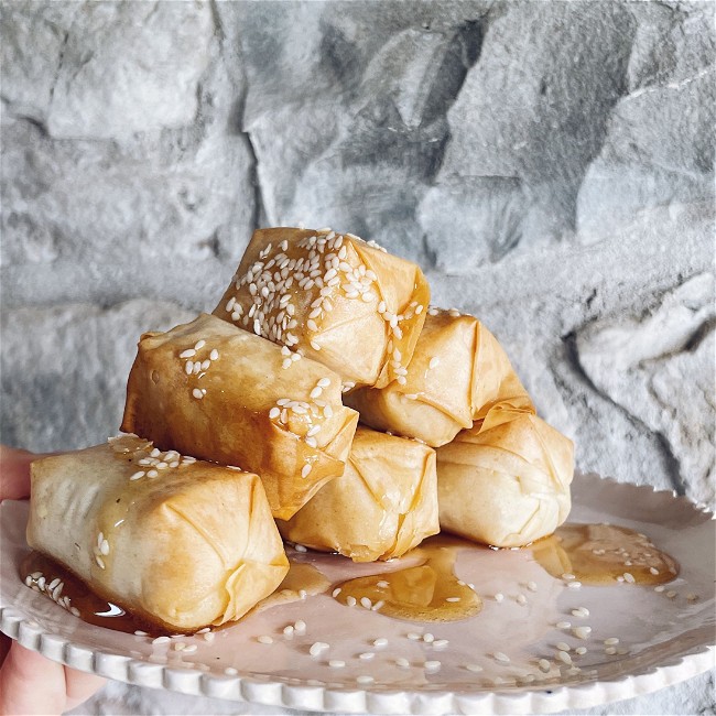 Image of 'Feta', 'Honey', and Sesame Bites