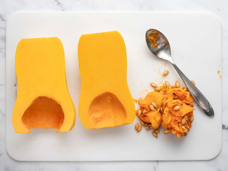 Image of Meanwhile, place squash in a large pot and add 5 cups water. Bring to a boil, then reduce the heat and simmer until the squash is fork-tender, 12 to 15 minutes. Scoop out the squash with a slotted spoon and...