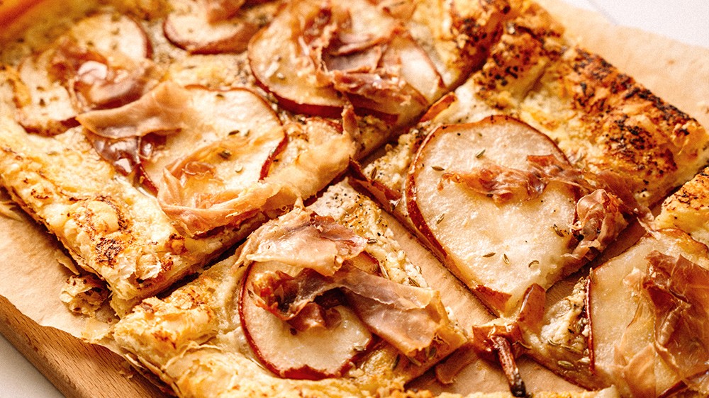 Image of Mascarpone, Pear and Prosciutto Tart