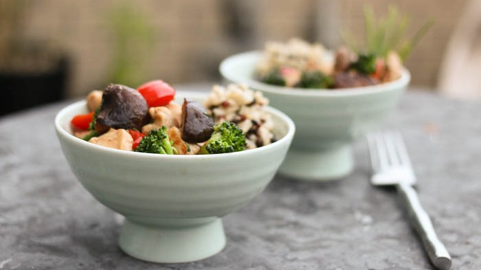 Image of Colorful Broccoli, Mushroom Chicken Stir-fry with Wild Rice