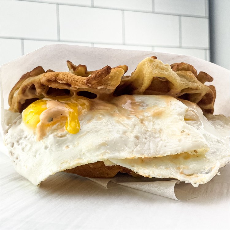 Image of  Fold the waffle in half, and wrap in parchment paper to eat on the go. Enjoy!