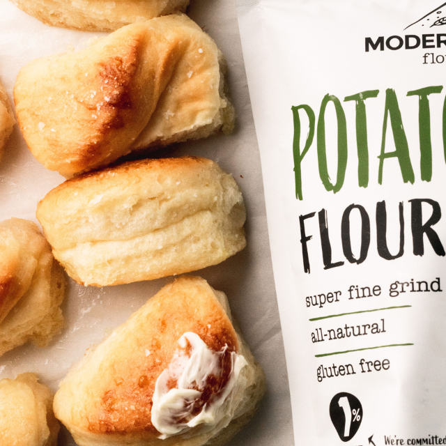 Parker house rolls next to Modern Mountain Potato Flour