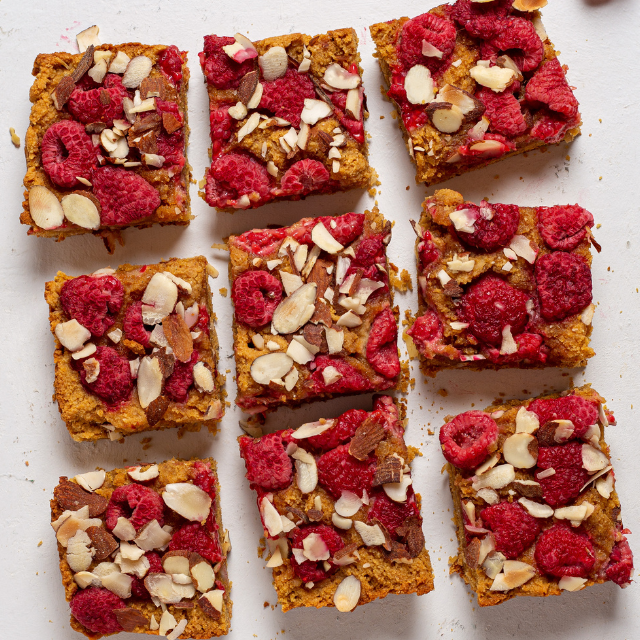 Image of Low-Carb, Keto Breakfast Bars with Raspberries, Coconut, and Almonds