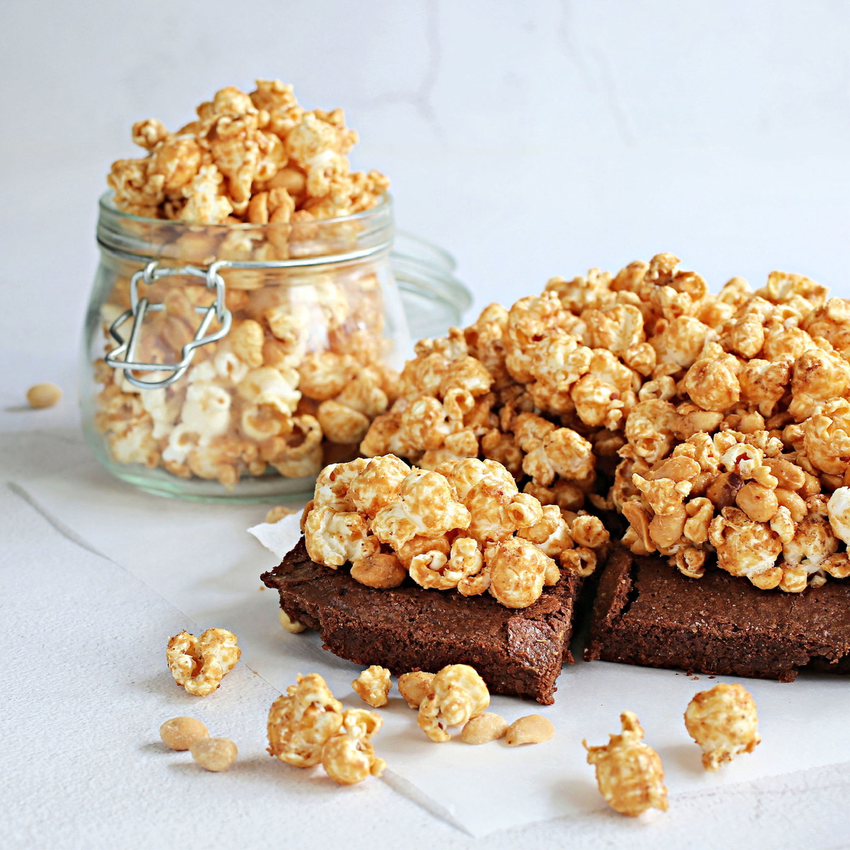Peanut Butter Popcorn Topped Brownies