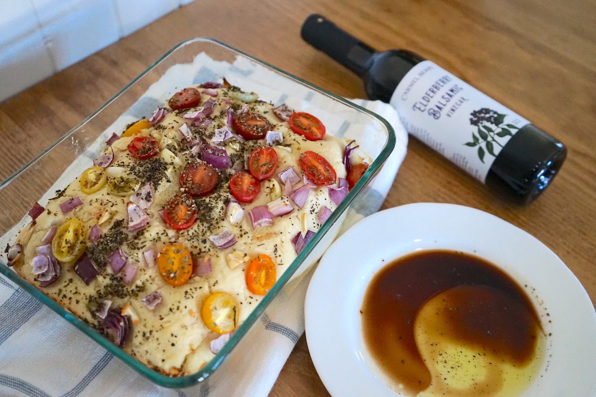 Tomato and Herb Focaccia with Elderberry Balsamic Dip