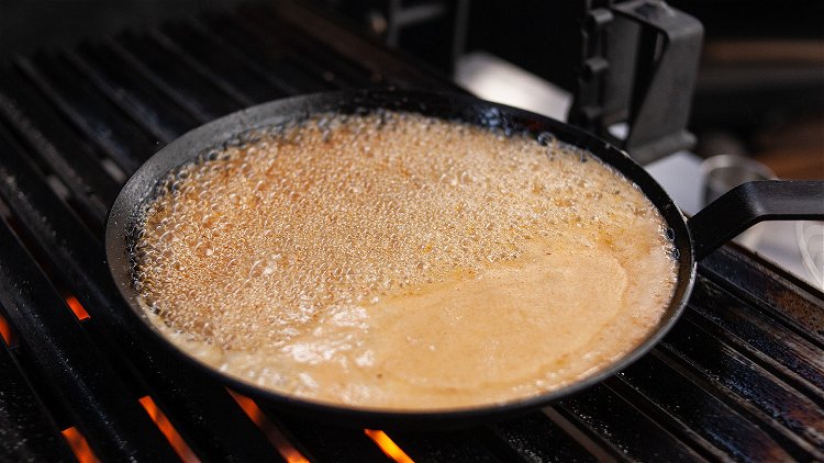 Image of First, make the hot honey glaze. Melt the butter in...