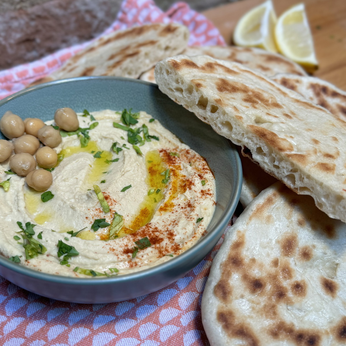 Pita’s with creamy hummus