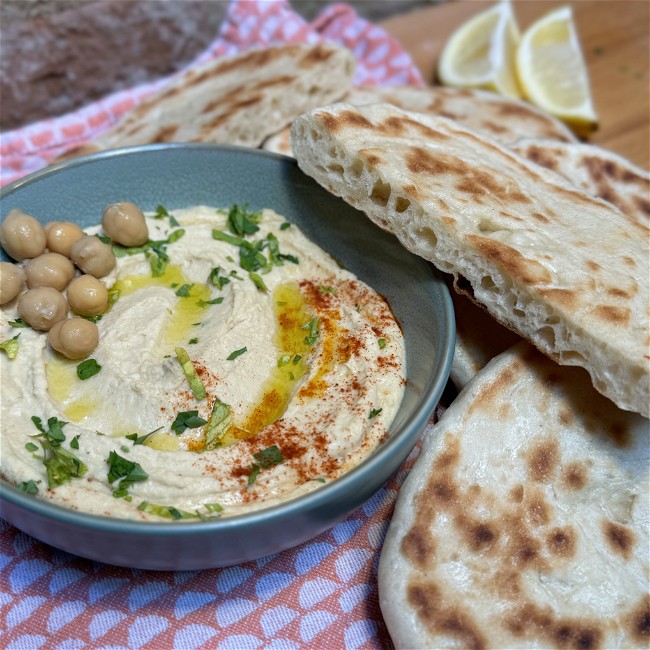 Image of Pita’s with creamy hummus
