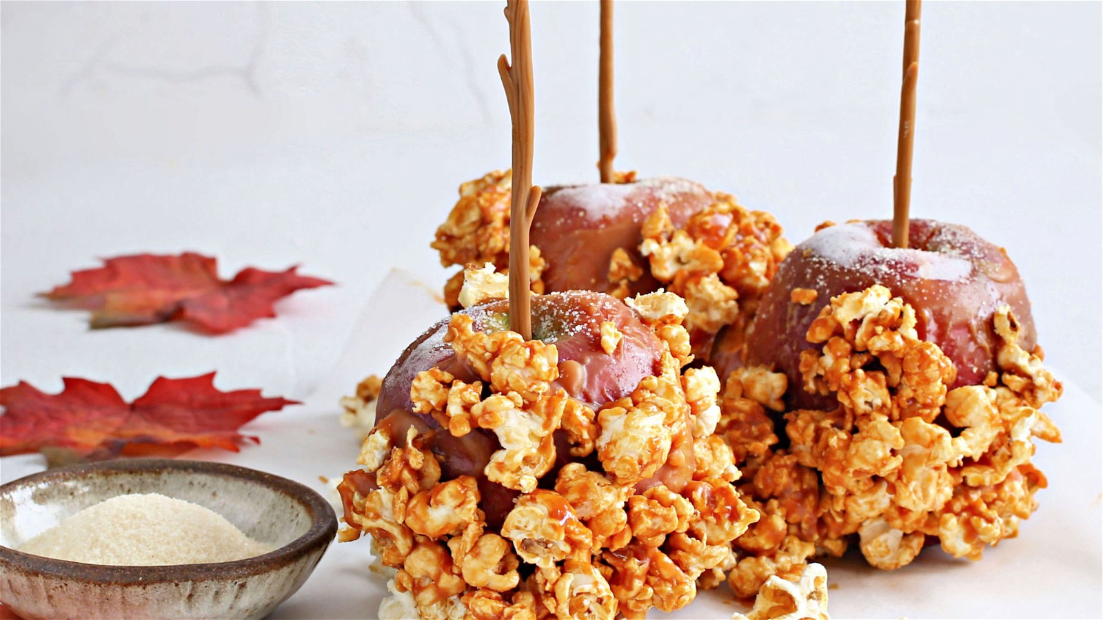 Popcorn Caramel Apples, image size:1600x900