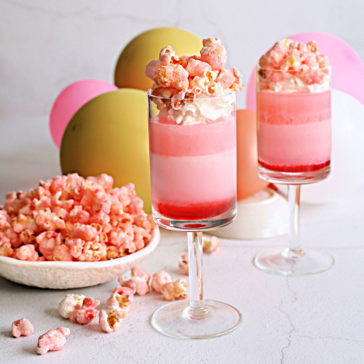 Pink Gin Layered Popcorn Shots for a Bachelorette Party