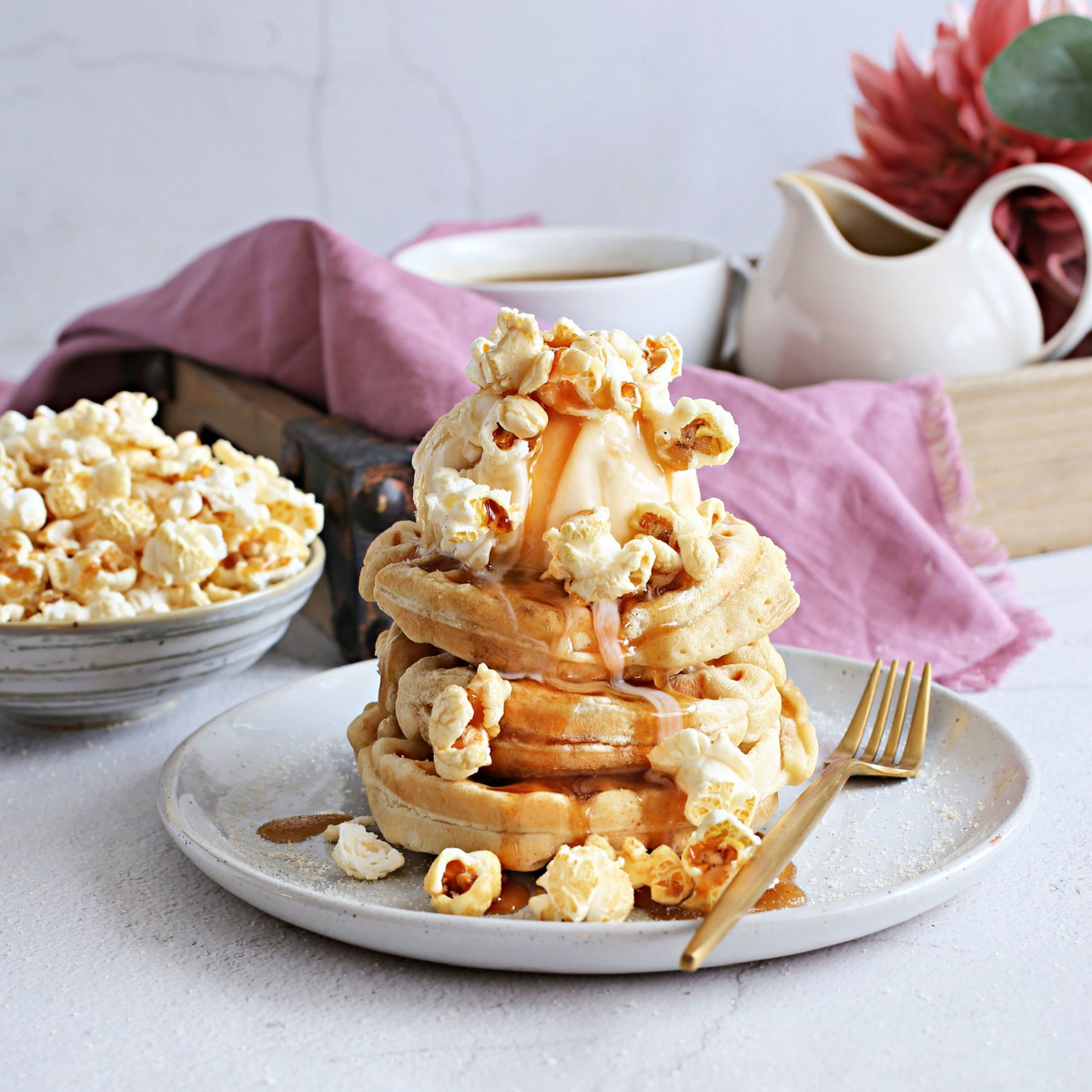 Salted Caramel Popcorn Waffles