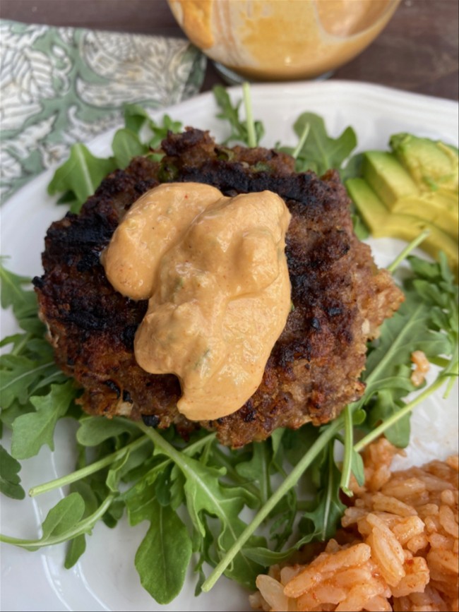 Jalapeño Burgers with Spiced Yogurt Sauce