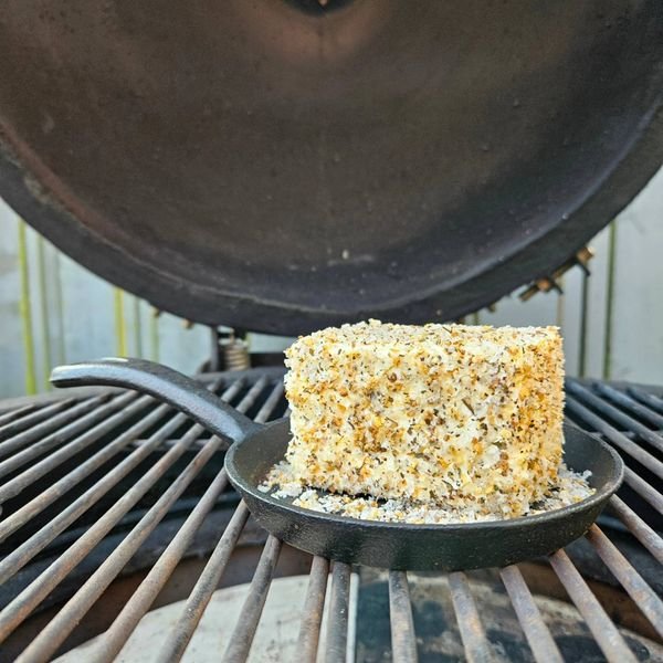 Image of Add the
chunk and place the cheese on the grill.