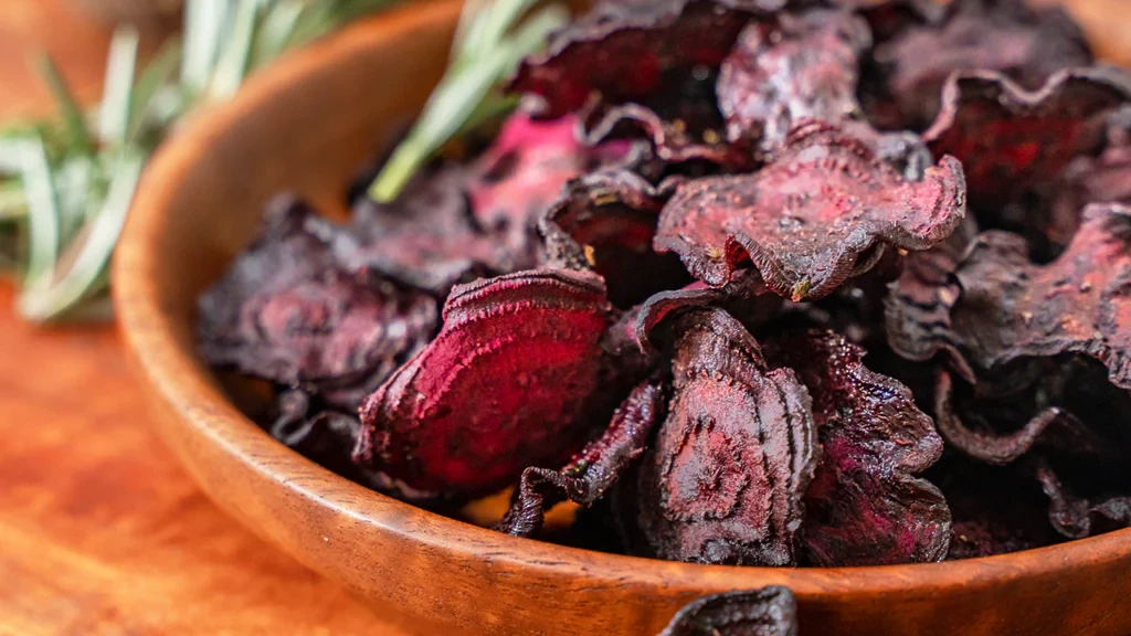 Image of Dehydrated beetroot chips with rosemary salt