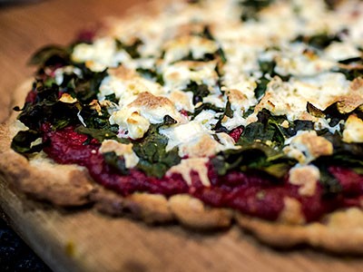 Image of Beet Pesto Pizza with Kale and Goat Cheese