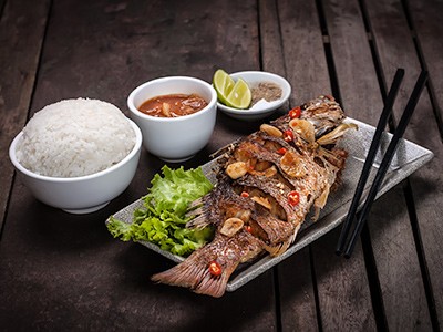 Image of Asian-Style Grilled Whole Red Snapper with Radish Salad