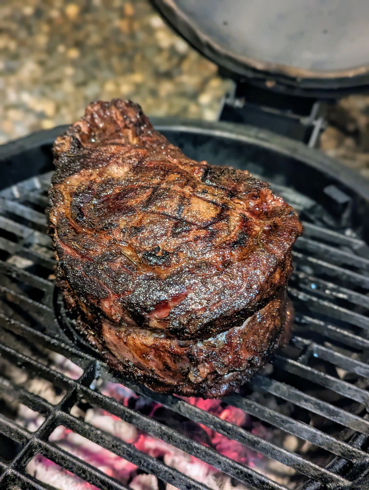 Image of Once the roast has reached your desired doneness, take it out to come down in temperature for at least 30 minutes and set up a grill for high heat searing.  Brush the meat one last time with tallow and sear...