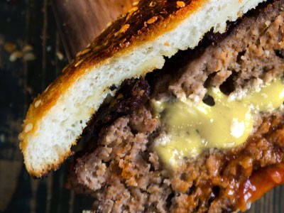 Image of Air-Fried Herb and Cheese-Stuffed Burgers