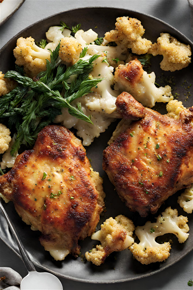 Image of Crispy Chicken Thighs with Savory Cauliflower