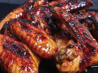 Image of Air Fried Peach-Bourbon Wings