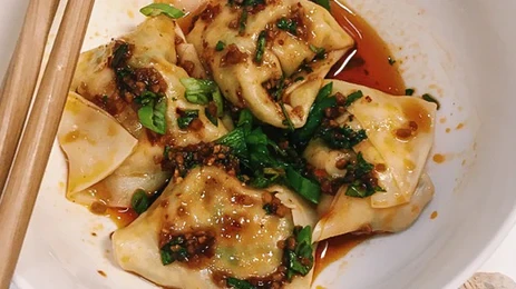 Image of Chicken Cilantro Wontons with Red Chili Oil