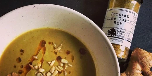 Eggplant Cauliflower Soup with Ginger and Persian Lime Curry